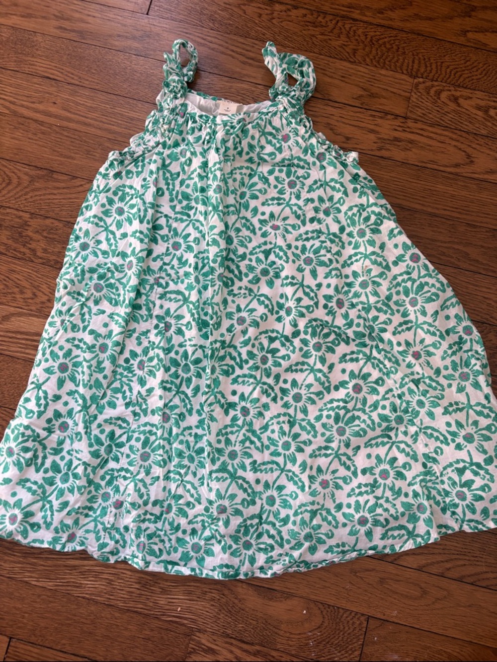 Crewcuts White Dress with Green Floral Print